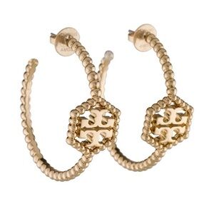 Tory Burch Gold Textured Hoop Earrings